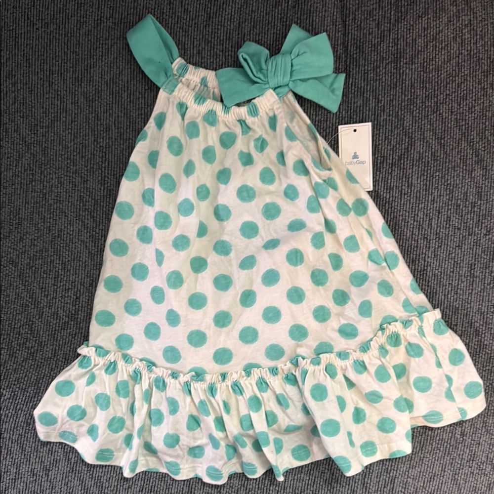 Baby Gap Aqua Polka Dot Dress with Bow